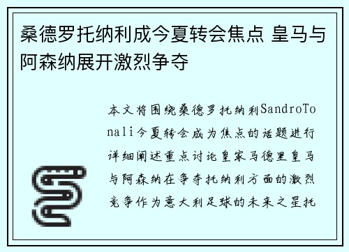 桑德罗托纳利成今夏转会焦点 皇马与阿森纳展开激烈争夺